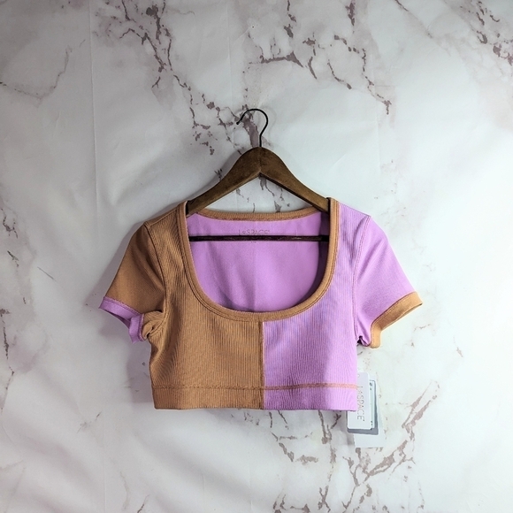 L Space Crop Top Size Large Revolutions Ribbed Colorblock Active Purple New - Picture 2 of 10
